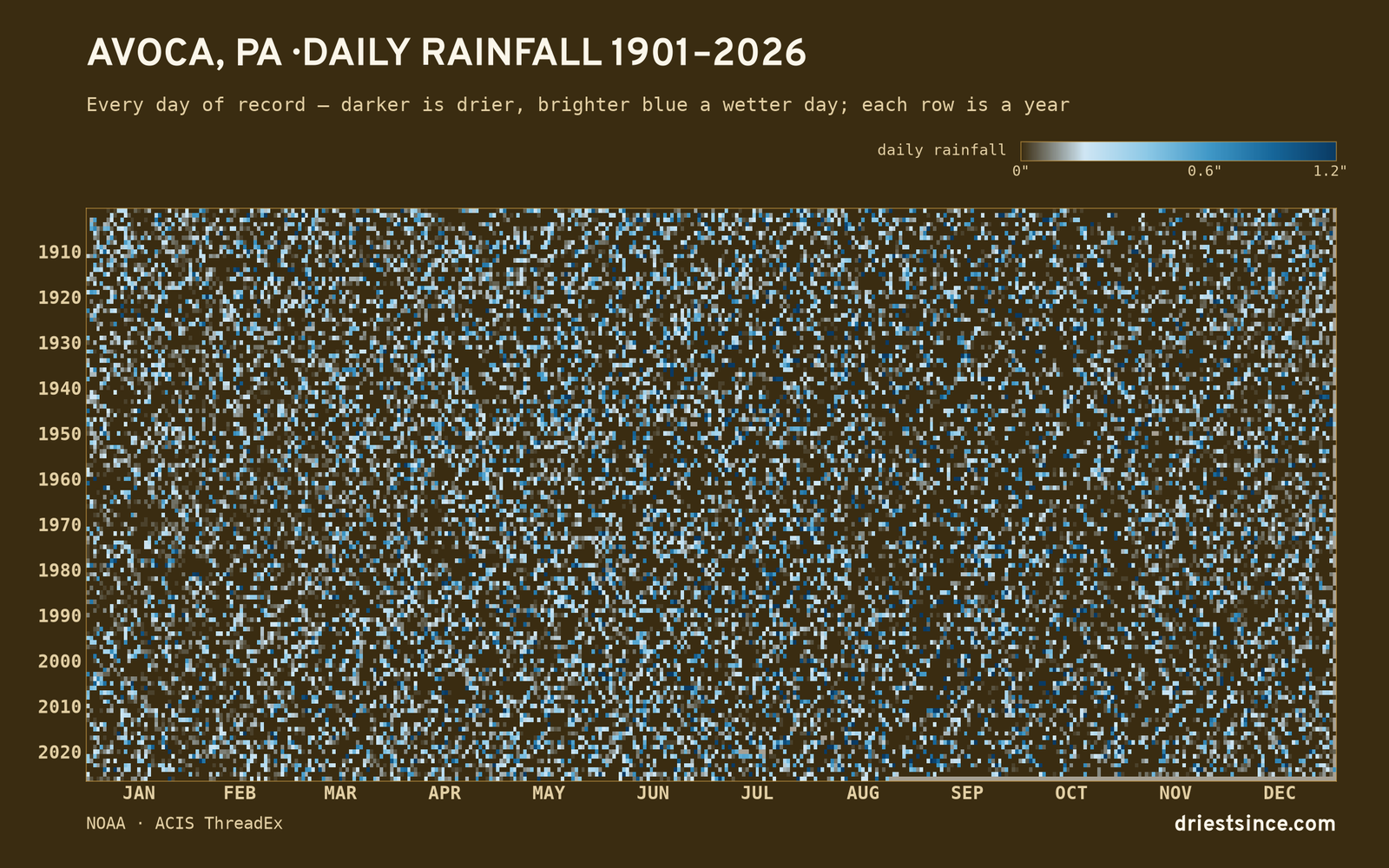 Avoca, PA — daily rainfall every day on record
