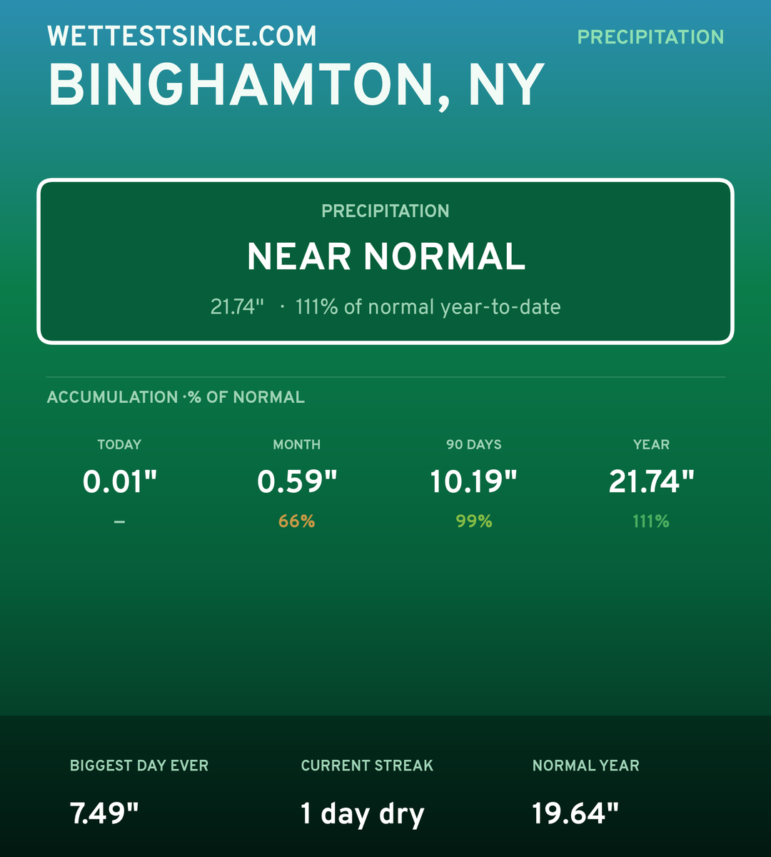 Binghamton, NY precipitation share card