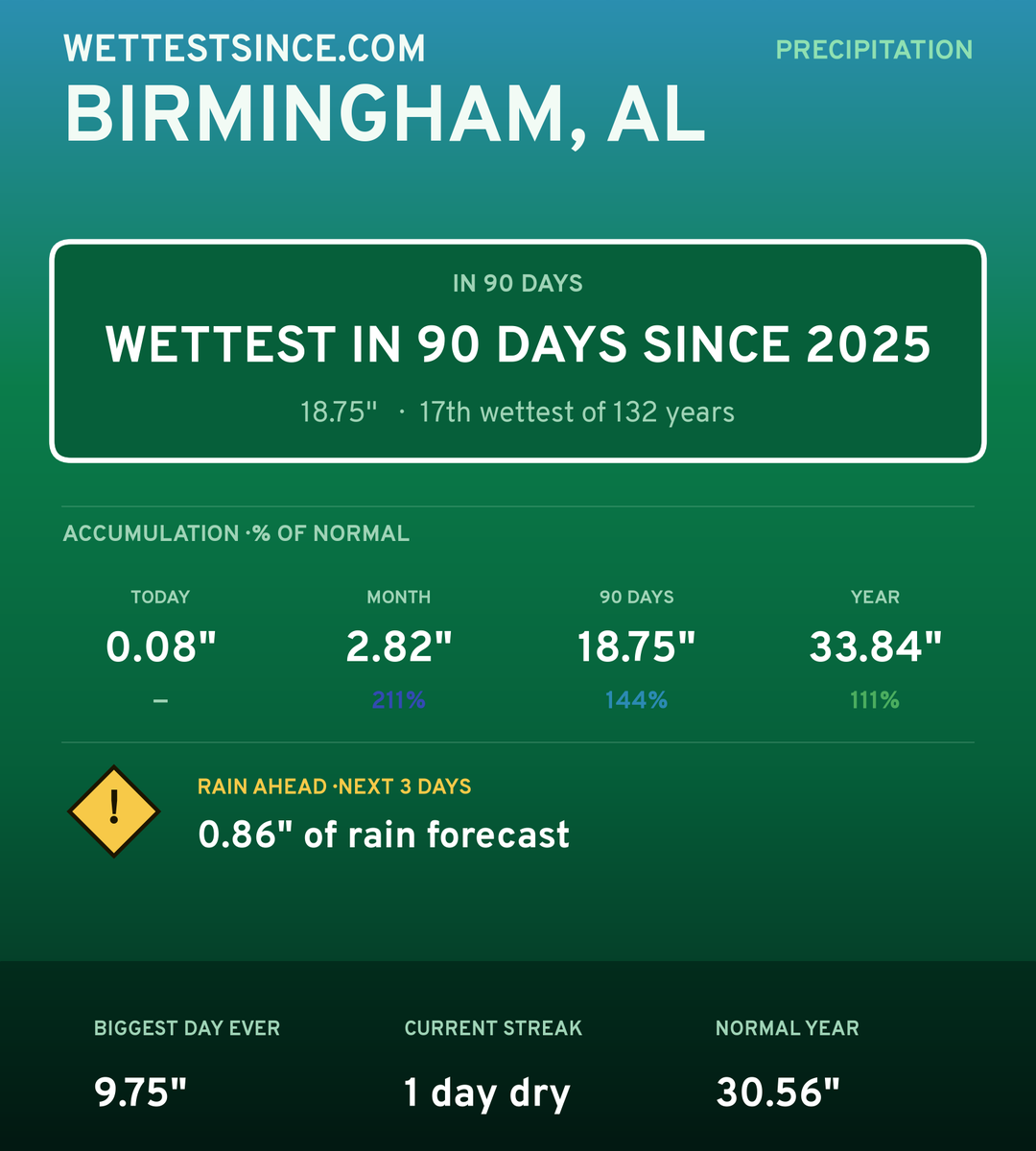 Birmingham, AL precipitation share card