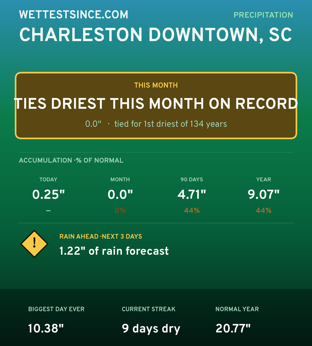 Charleston Downtown, SC precipitation share card