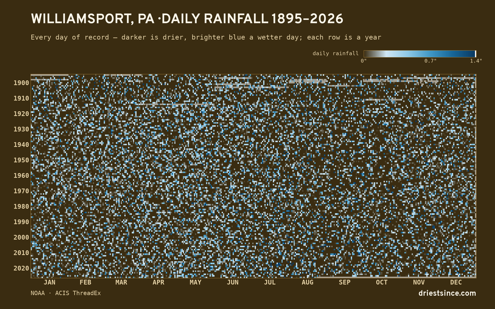 Williamsport, PA — daily rainfall every day on record