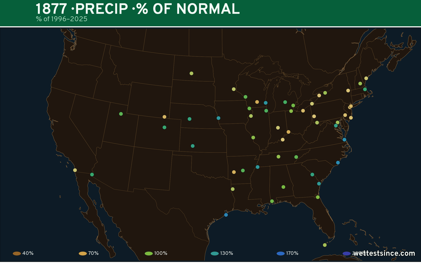 1877 U.S. precipitation percent-of-normal map