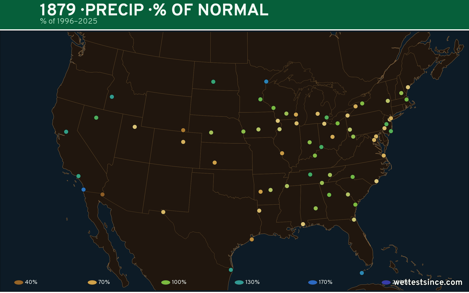1879 U.S. precipitation percent-of-normal map