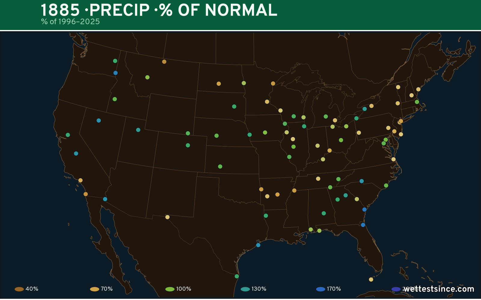 1885 U.S. precipitation percent-of-normal map