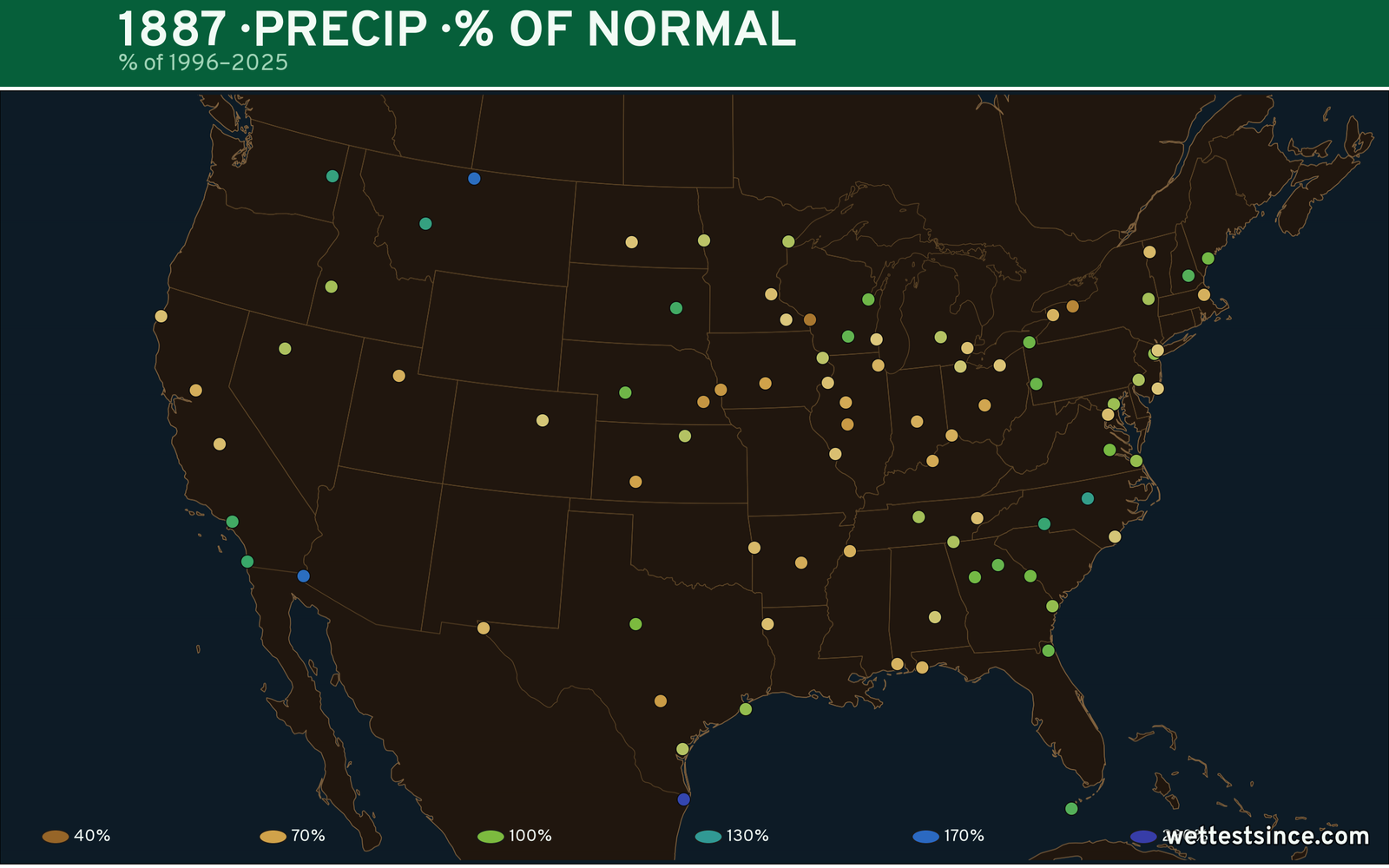 1887 U.S. precipitation percent-of-normal map