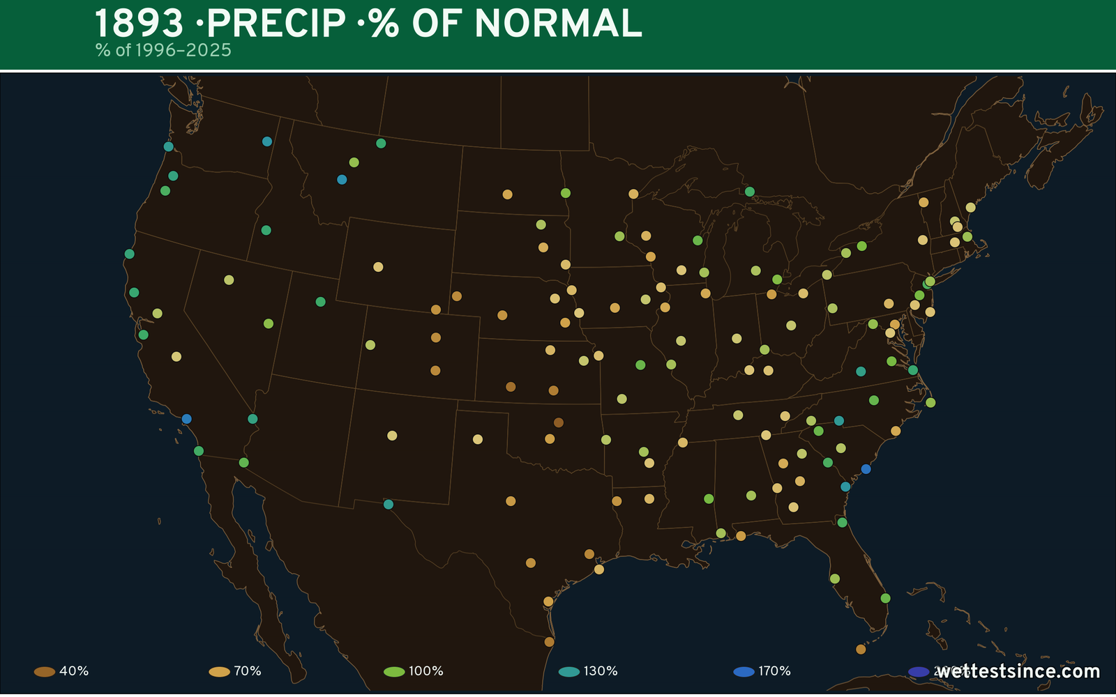 1893 U.S. precipitation percent-of-normal map