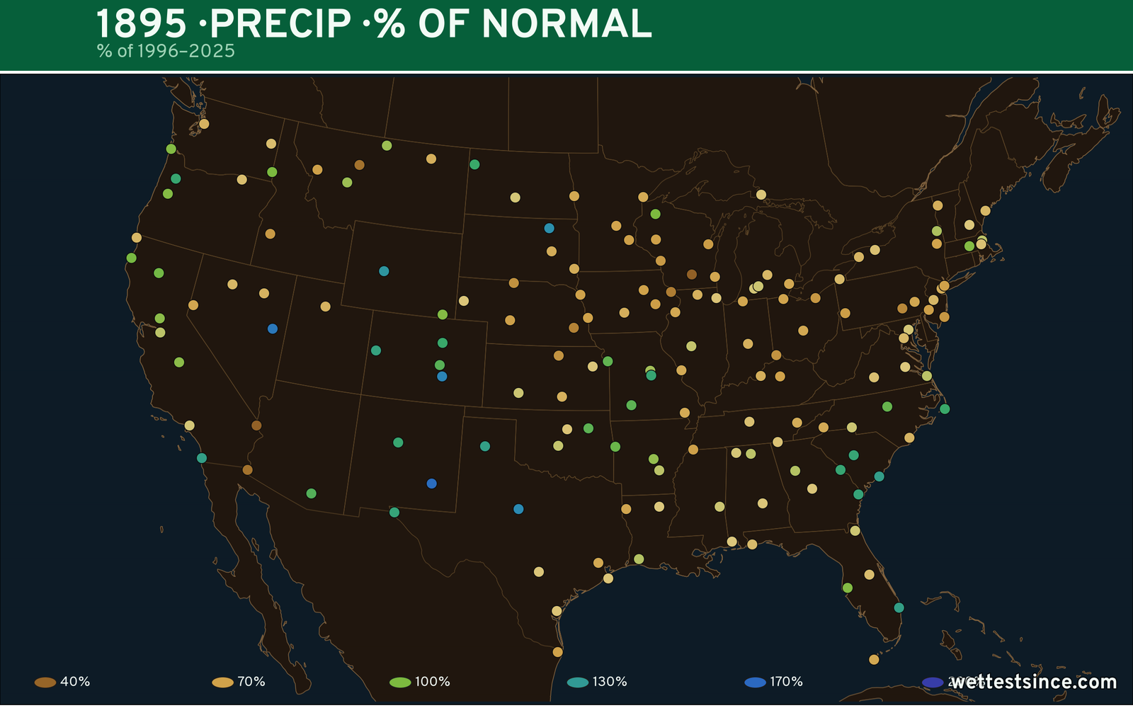 1895 U.S. precipitation percent-of-normal map
