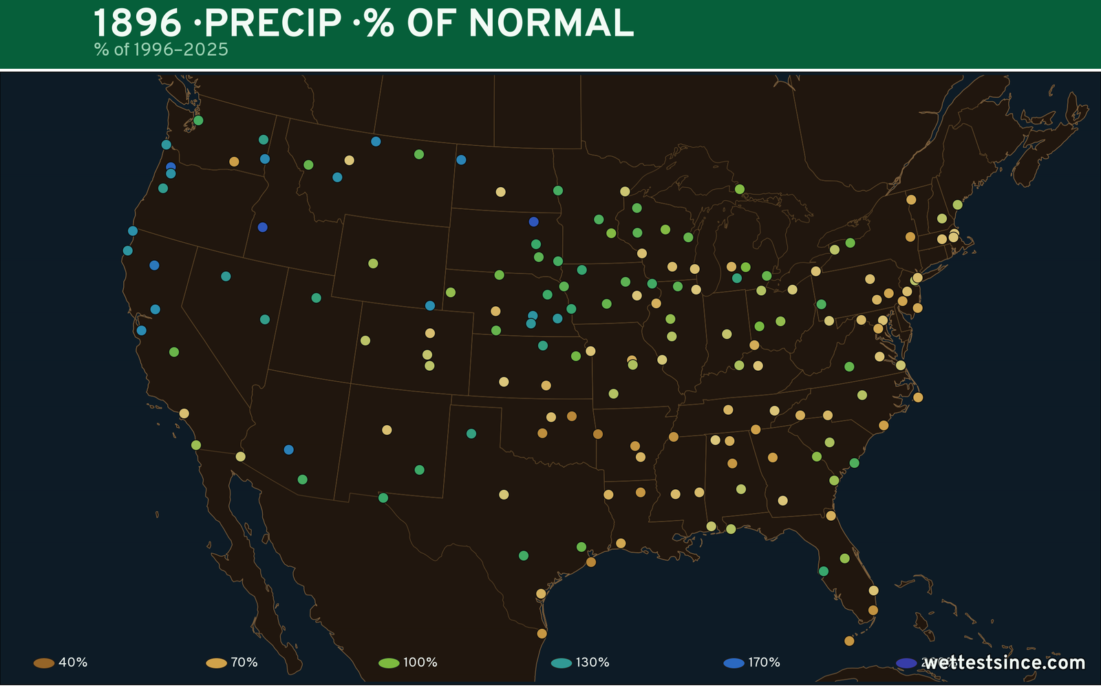 1896 U.S. precipitation percent-of-normal map