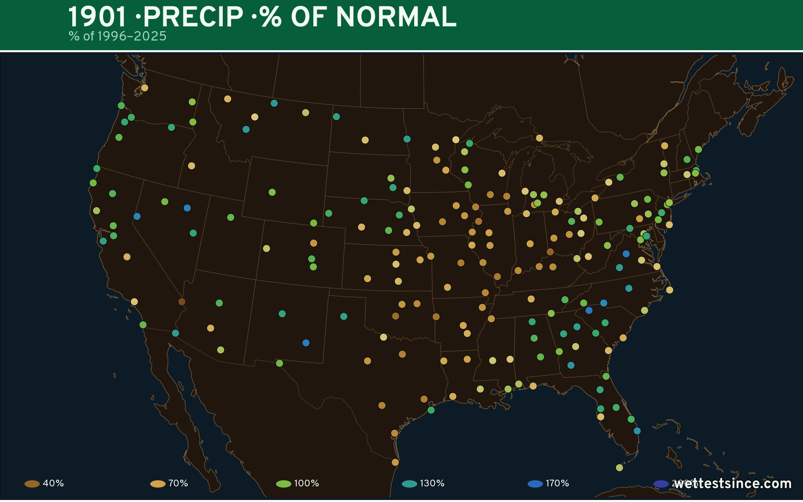 1901 U.S. precipitation percent-of-normal map