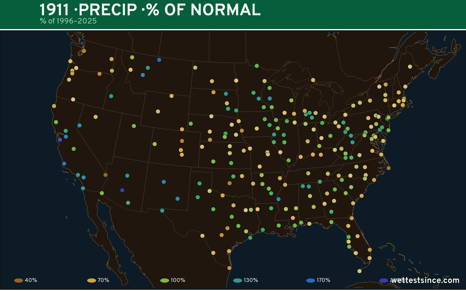 1911 U.S. precipitation percent-of-normal map