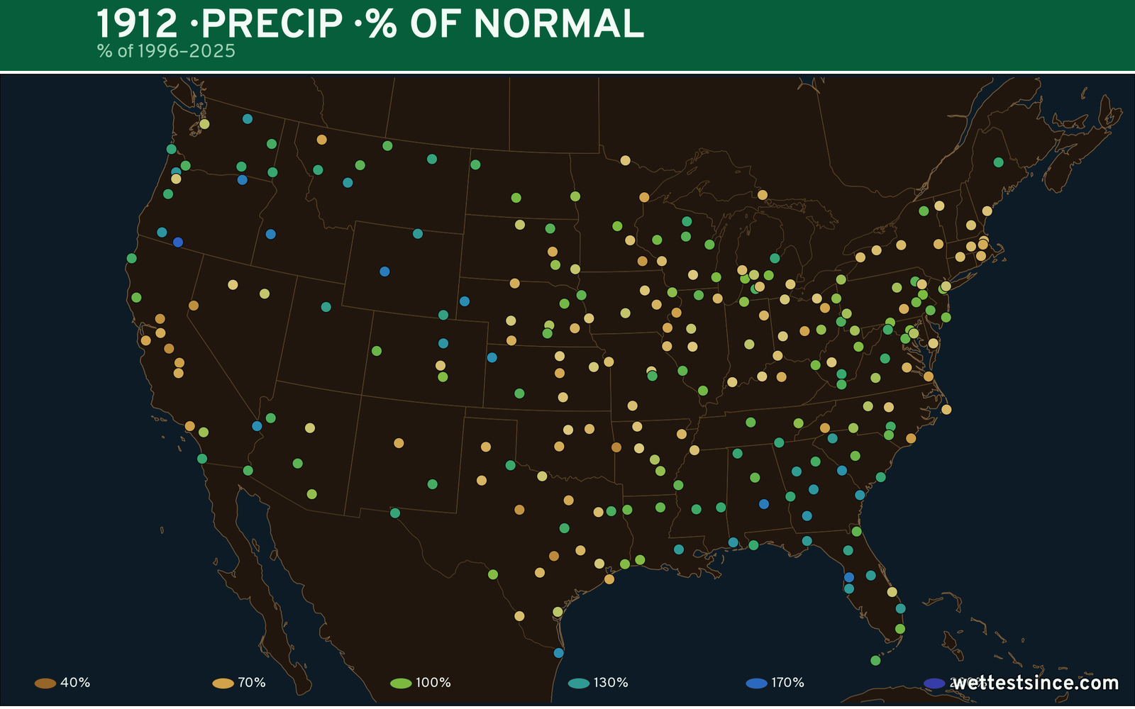 1912 U.S. precipitation percent-of-normal map