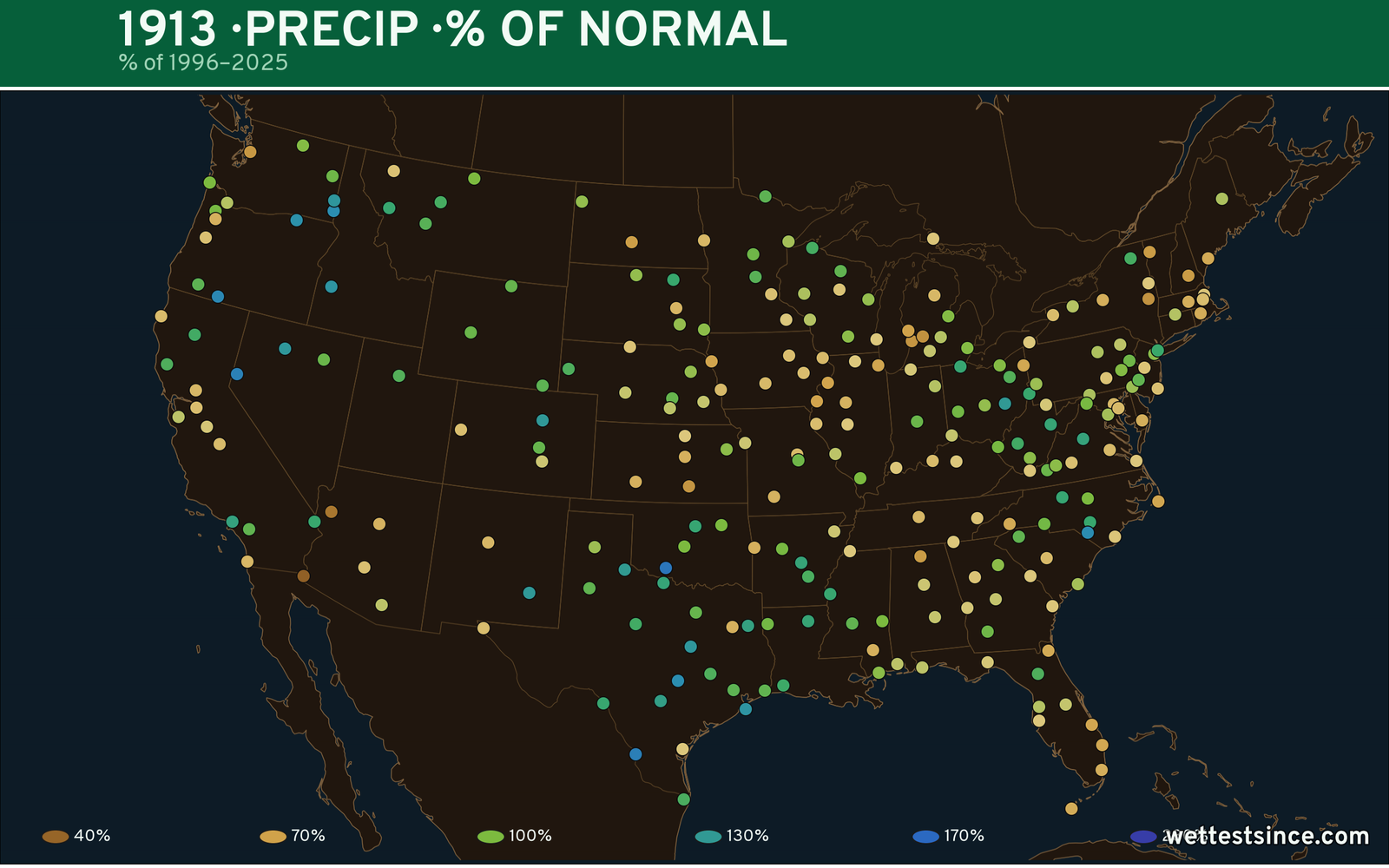 1913 U.S. precipitation percent-of-normal map