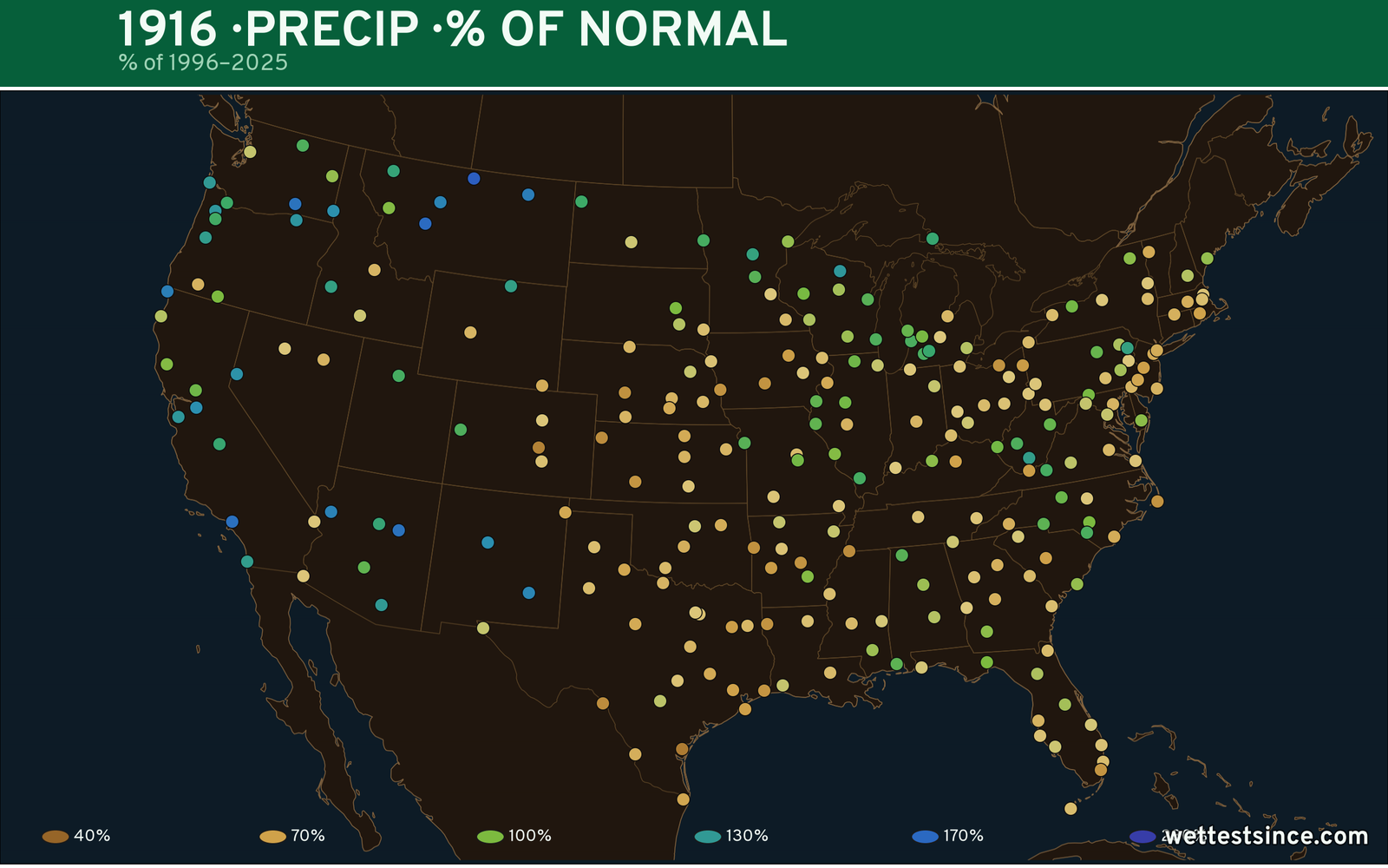 1916 U.S. precipitation percent-of-normal map