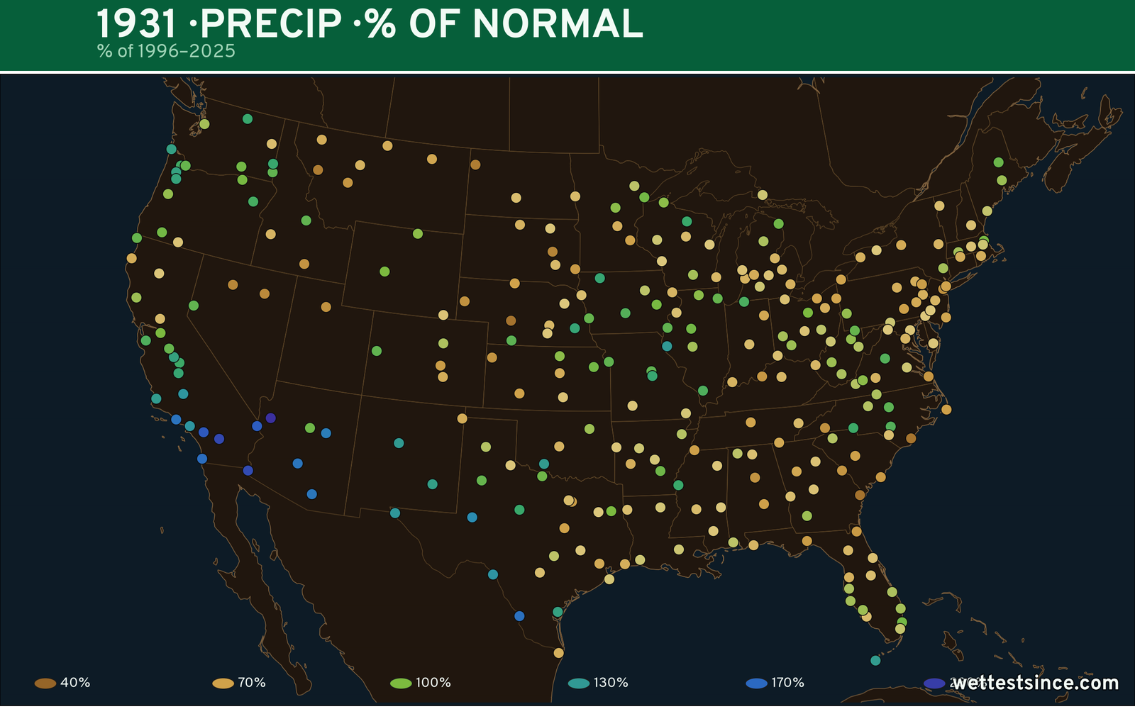 1931 U.S. precipitation percent-of-normal map