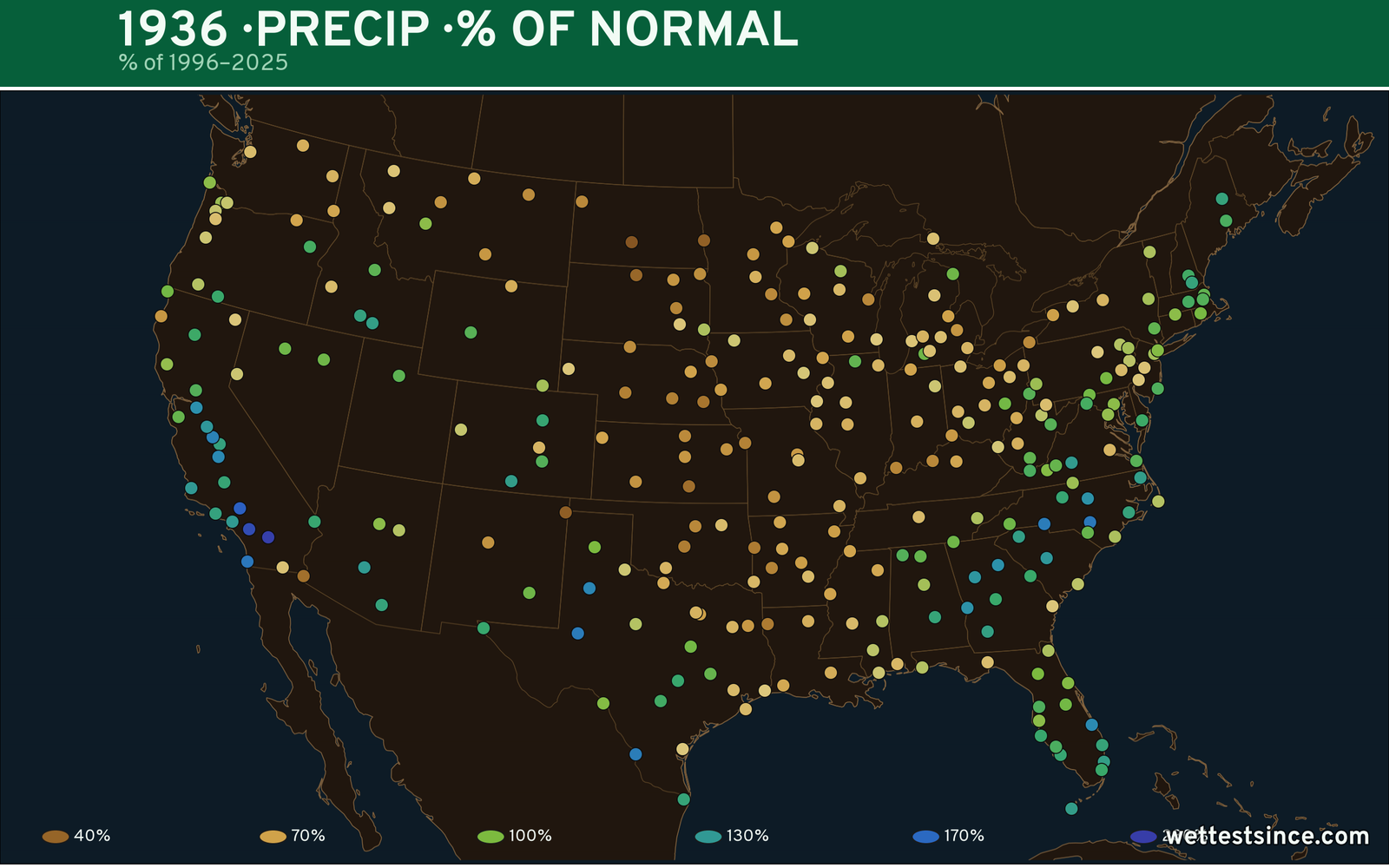 1936 U.S. precipitation percent-of-normal map