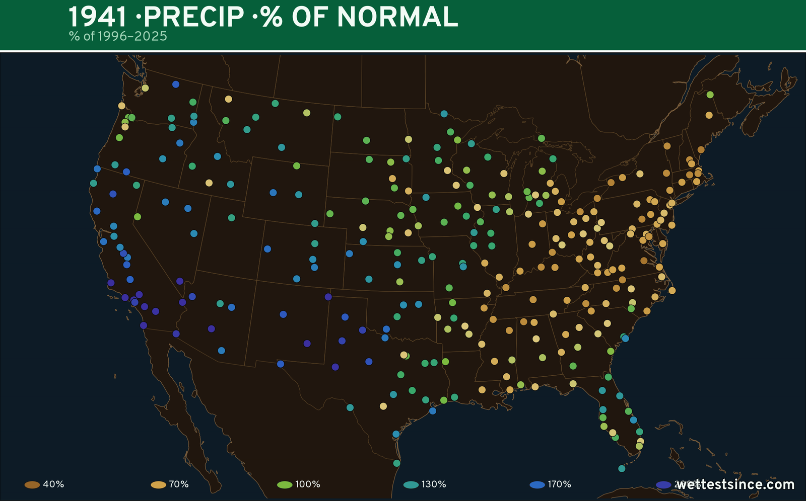 1941 U.S. precipitation percent-of-normal map