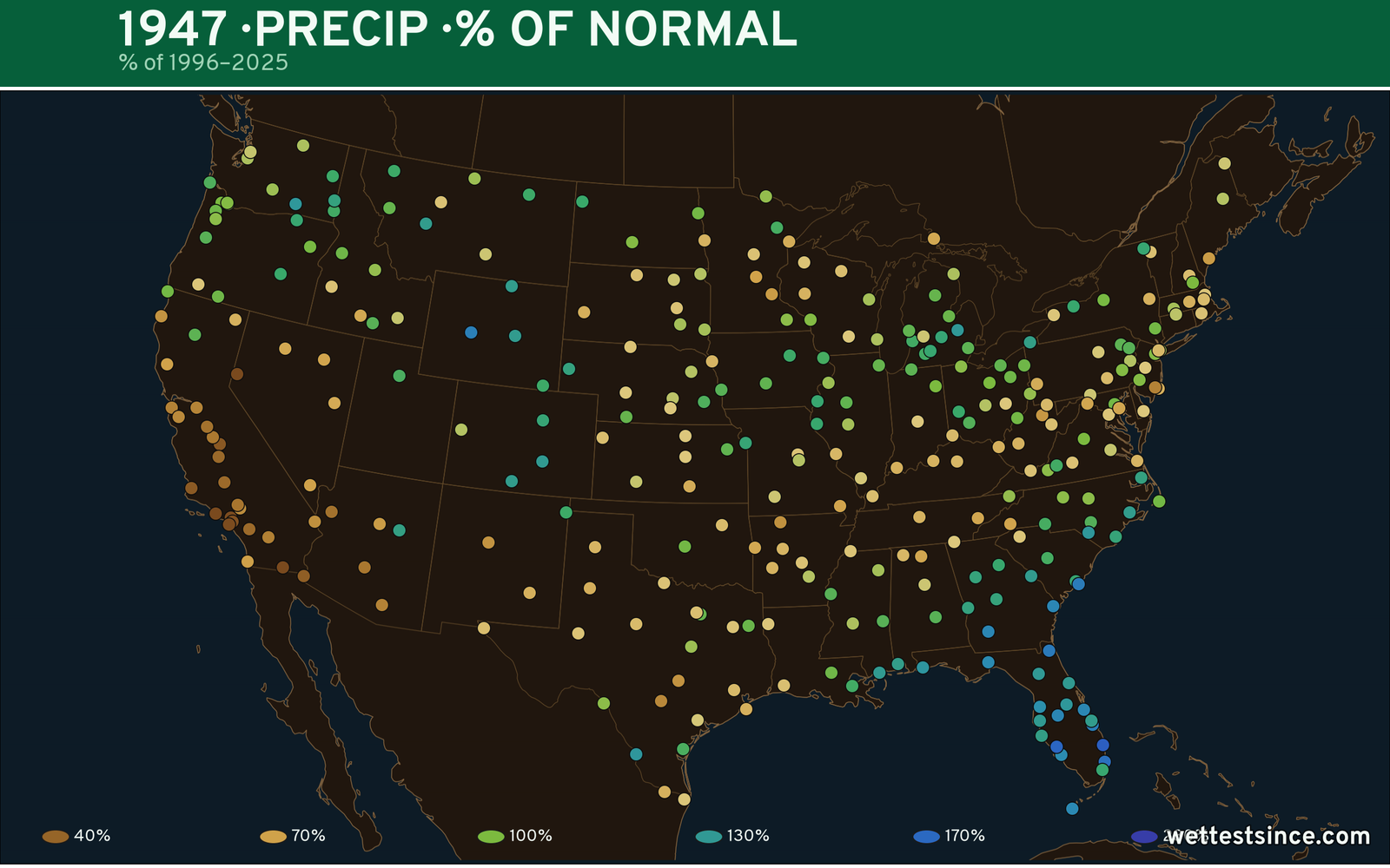 1947 U.S. precipitation percent-of-normal map