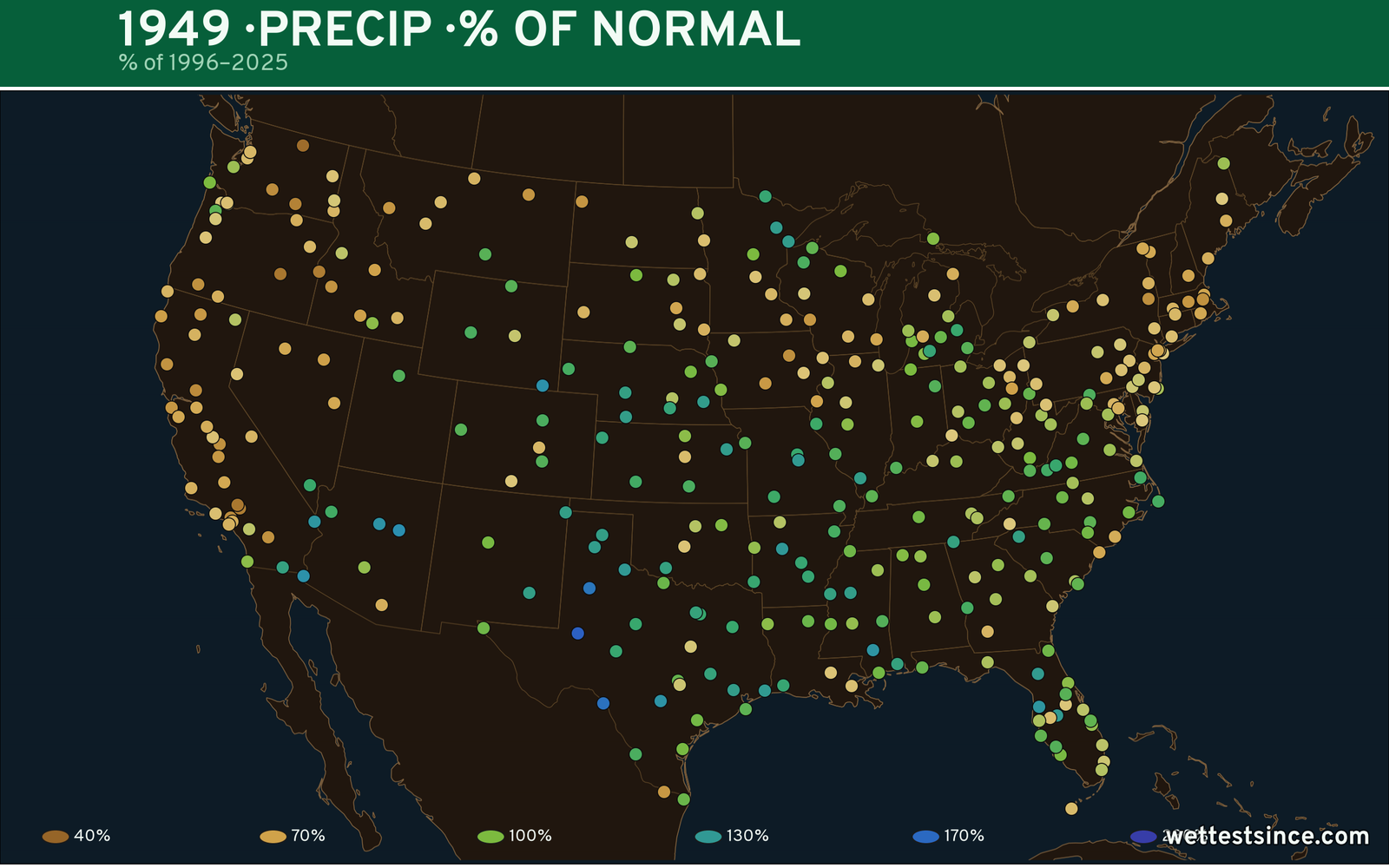 1949 U.S. precipitation percent-of-normal map