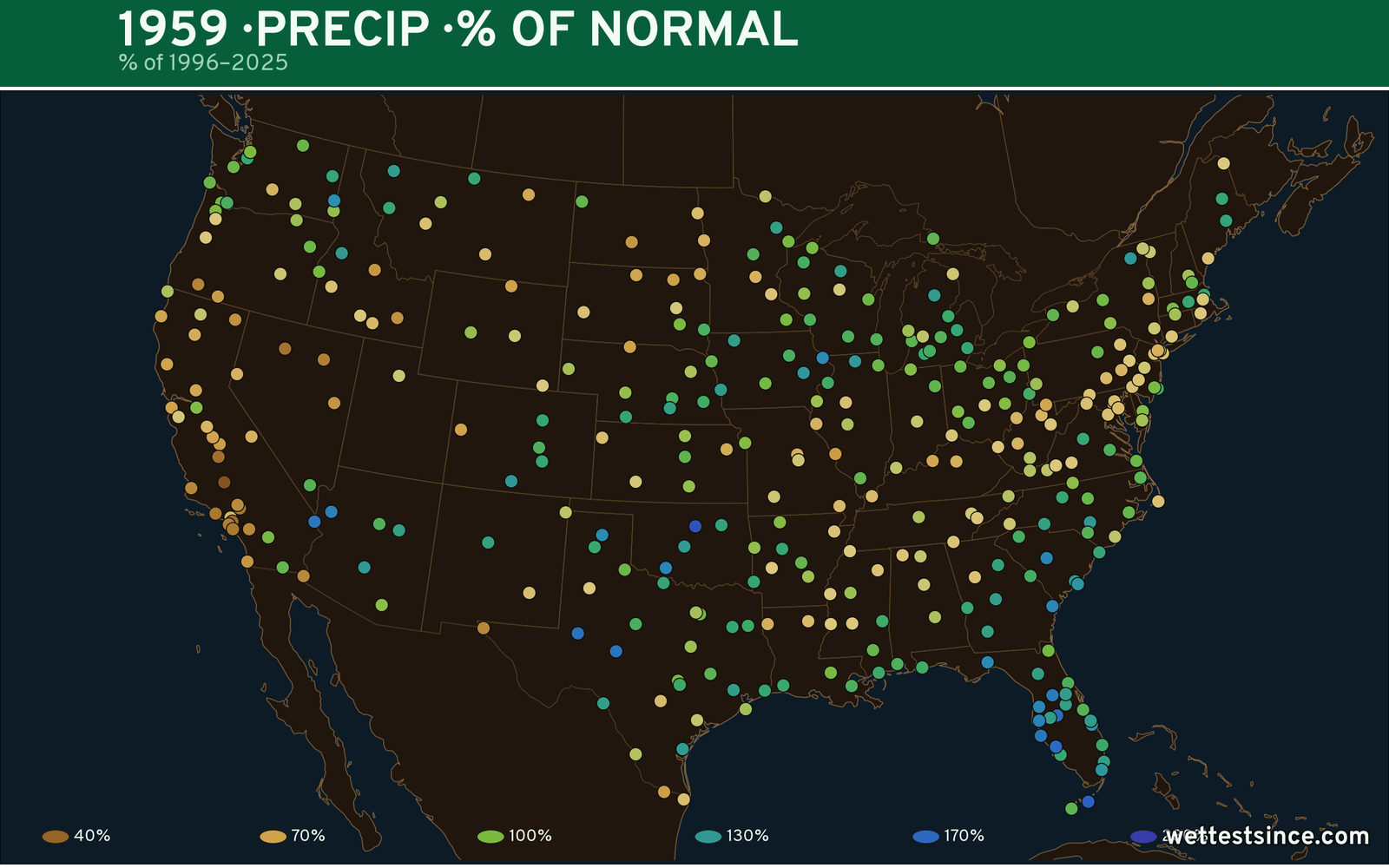 1959 U.S. precipitation percent-of-normal map