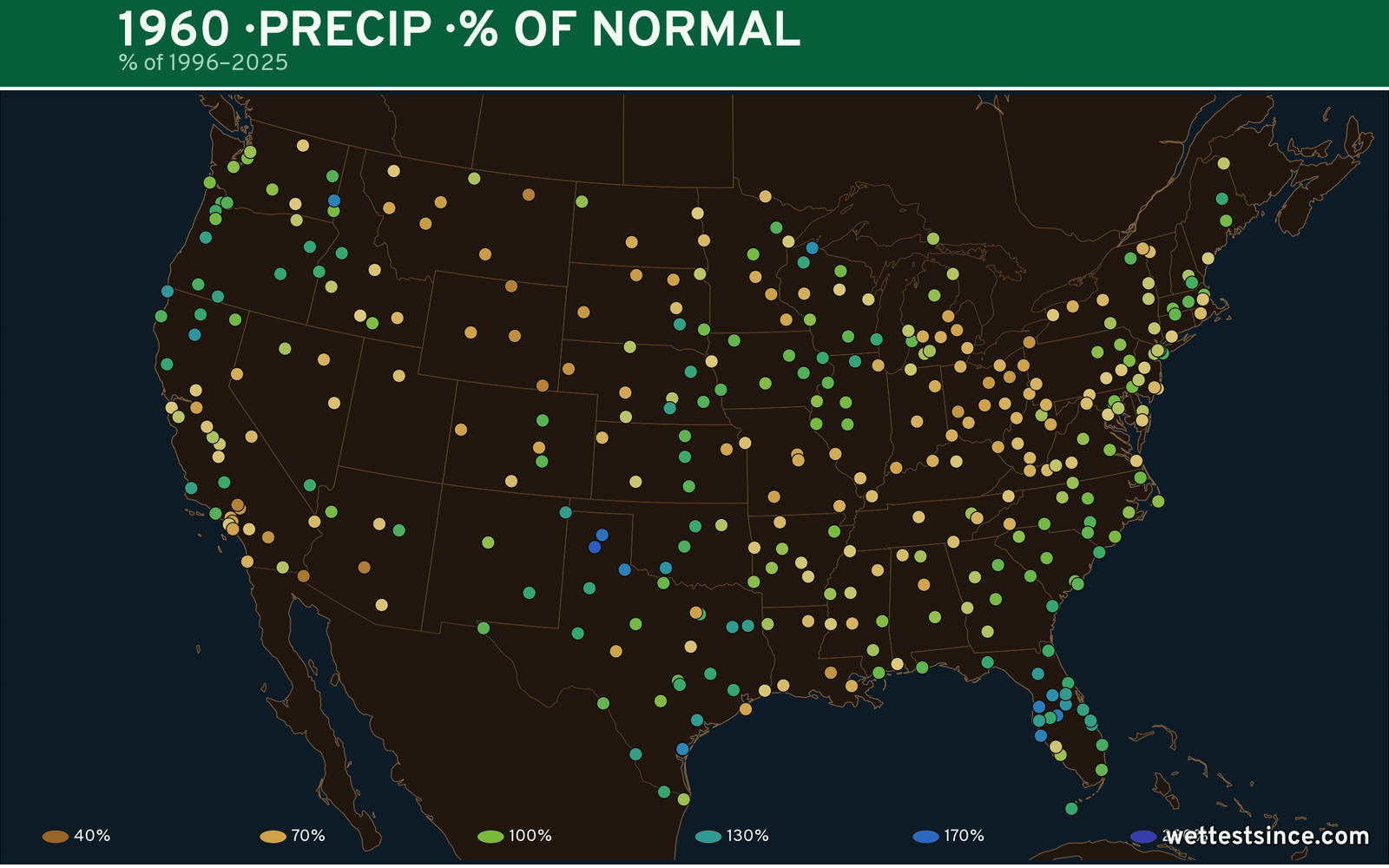 1960 U.S. precipitation percent-of-normal map