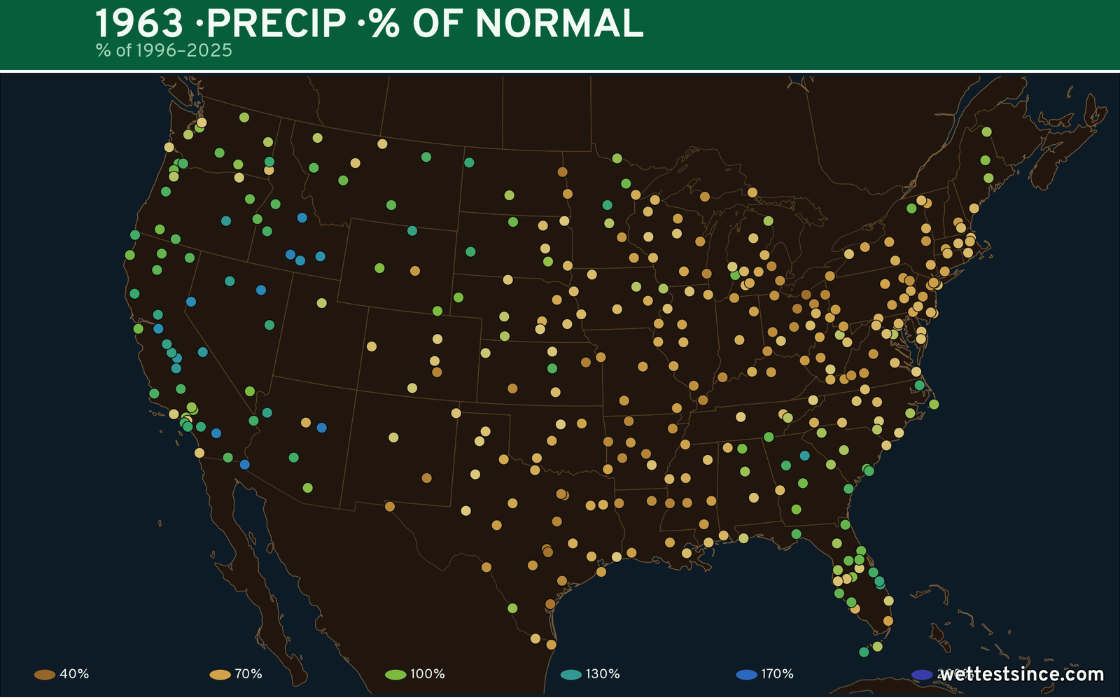 1963 U.S. precipitation percent-of-normal map