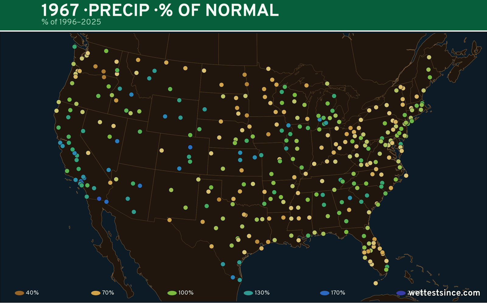1967 U.S. precipitation percent-of-normal map