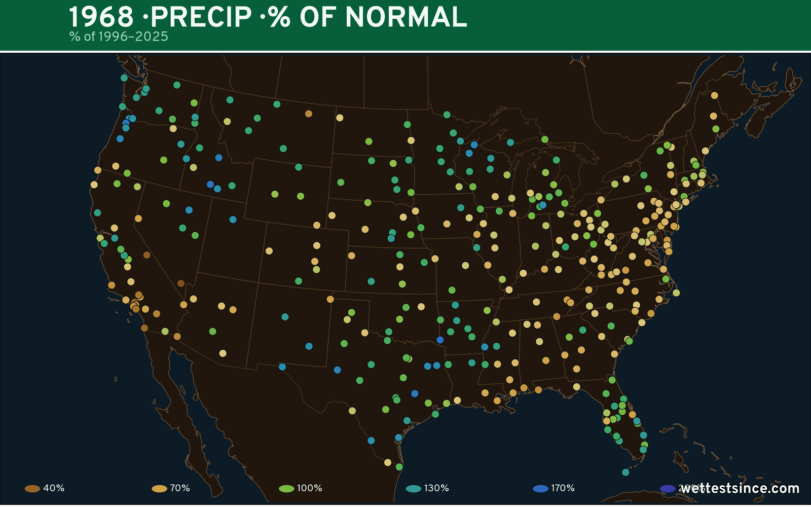 1968 U.S. precipitation percent-of-normal map