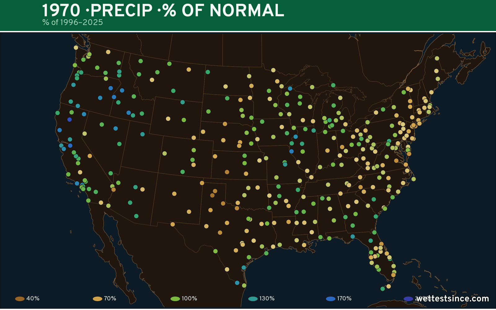 1970 U.S. precipitation percent-of-normal map