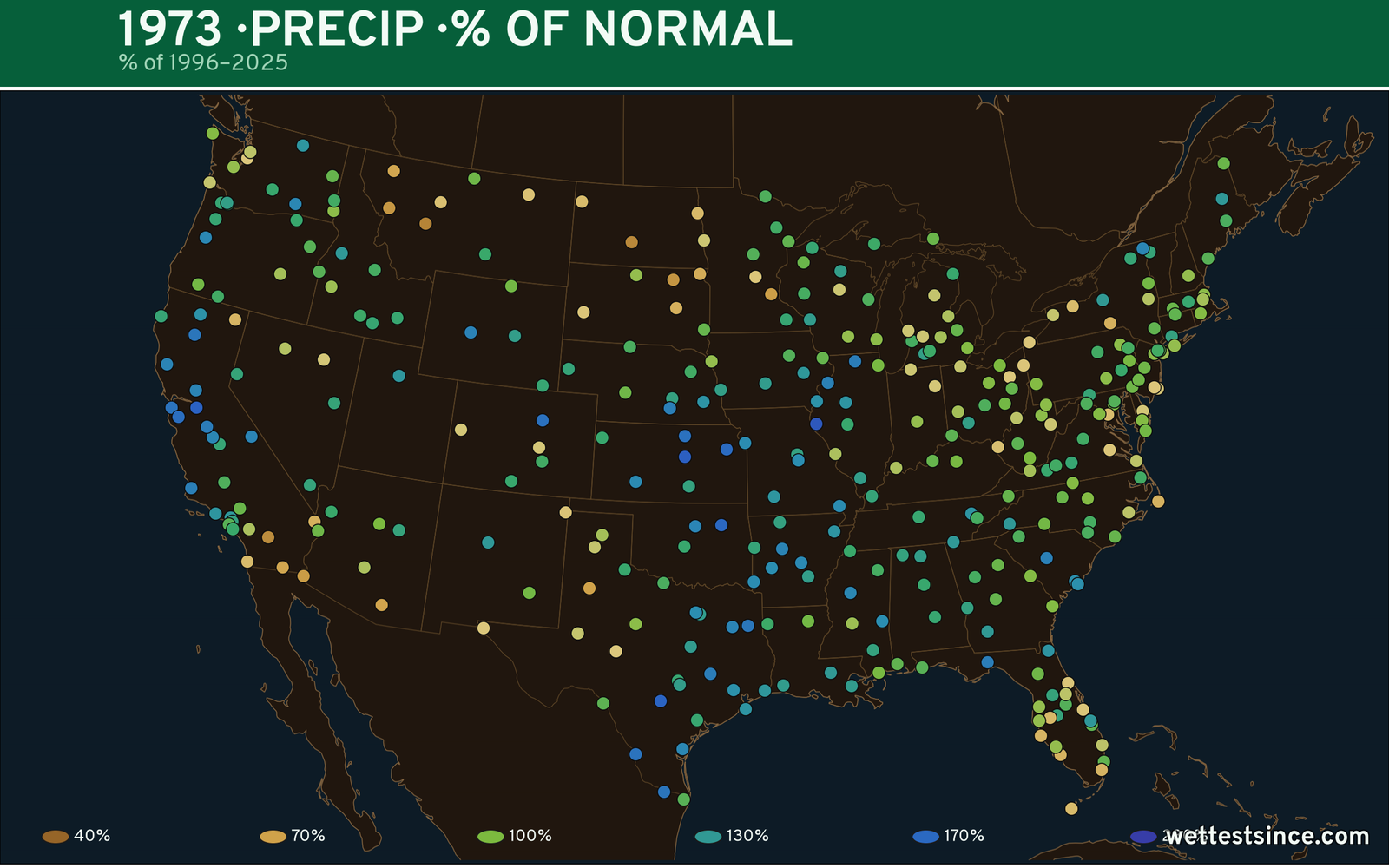 1973 U.S. precipitation percent-of-normal map