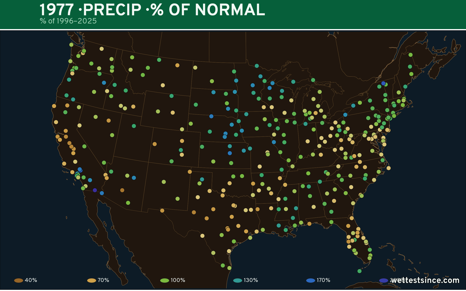 1977 U.S. precipitation percent-of-normal map