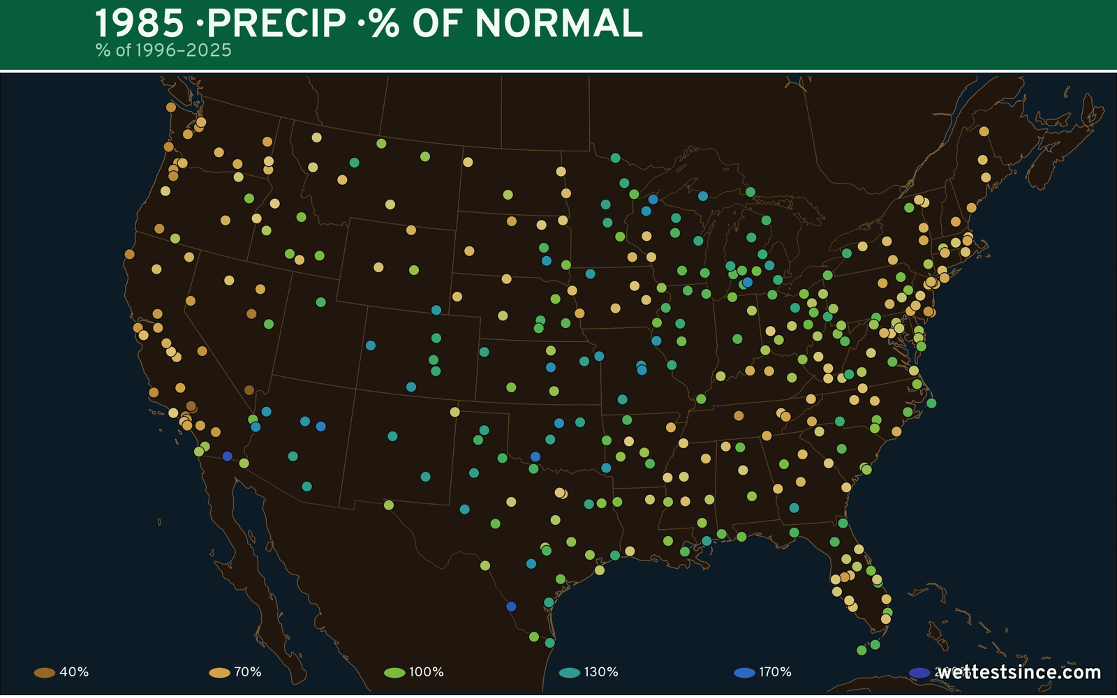 1985 U.S. precipitation percent-of-normal map