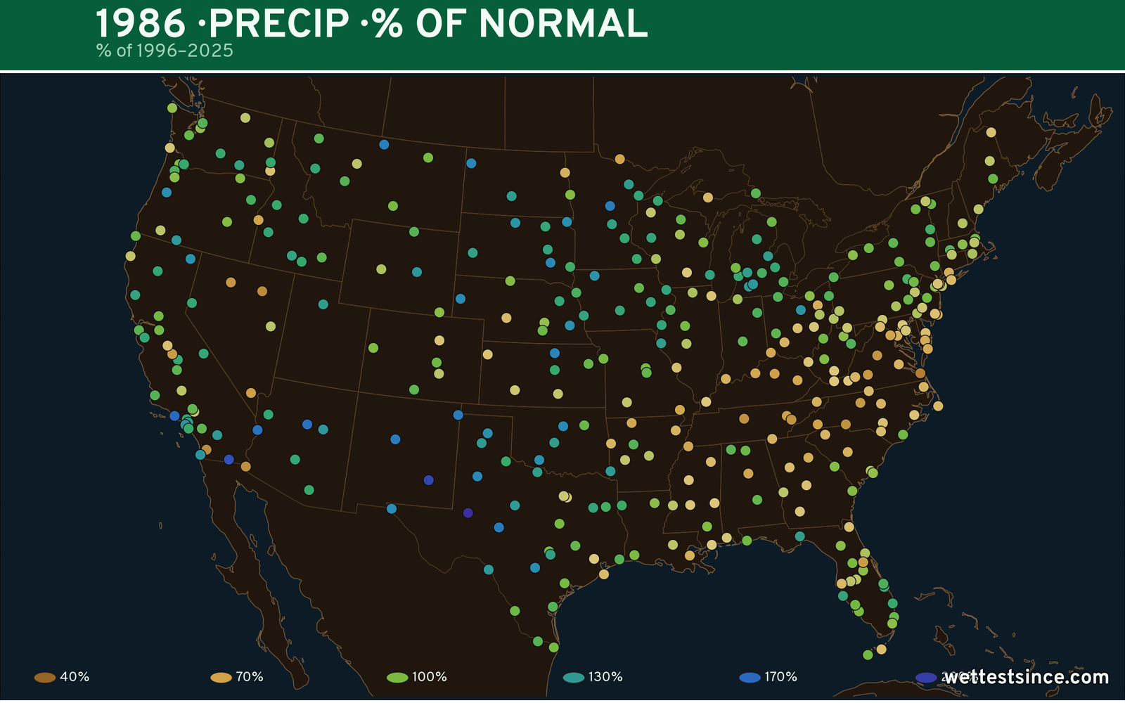 1986 U.S. precipitation percent-of-normal map