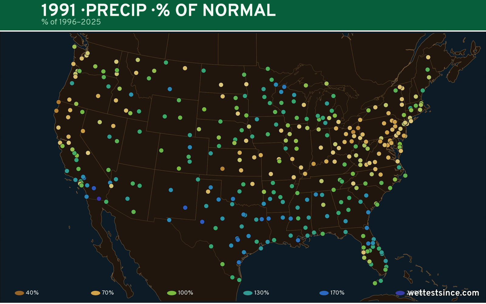1991 U.S. precipitation percent-of-normal map