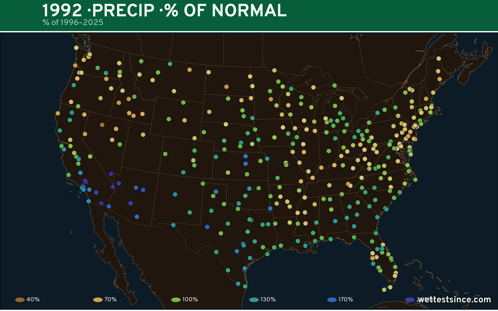 1992 U.S. precipitation percent-of-normal map