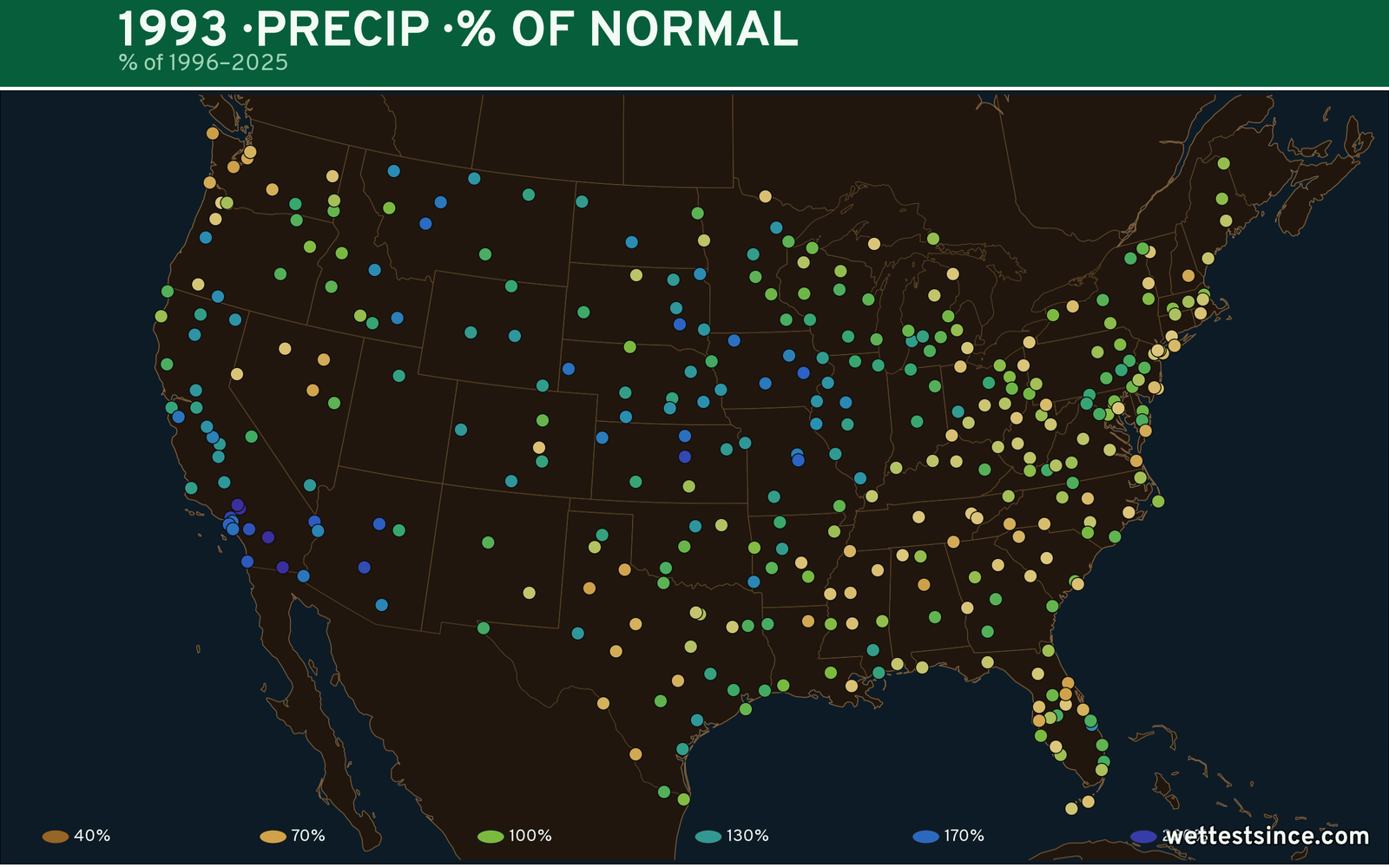 1993 U.S. precipitation percent-of-normal map