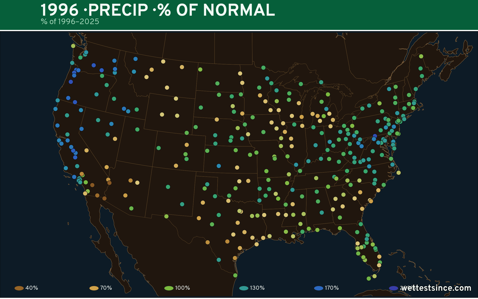 1996 U.S. precipitation percent-of-normal map