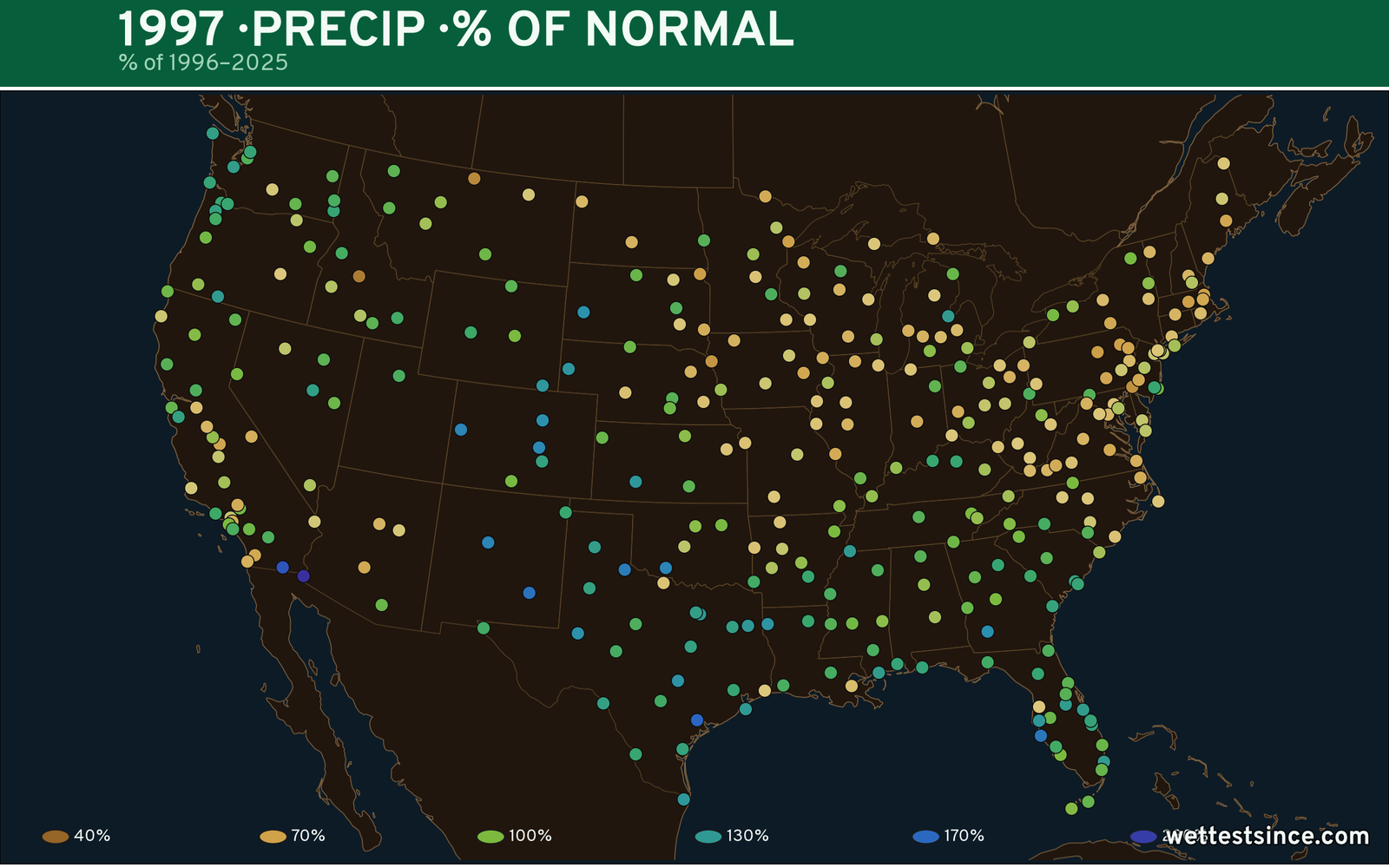 1997 U.S. precipitation percent-of-normal map