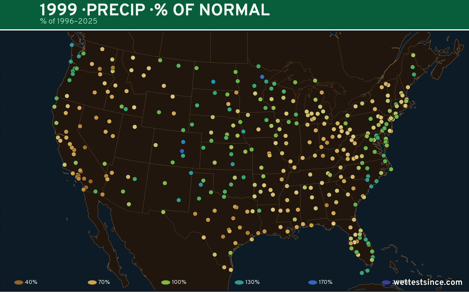 1999 U.S. precipitation percent-of-normal map