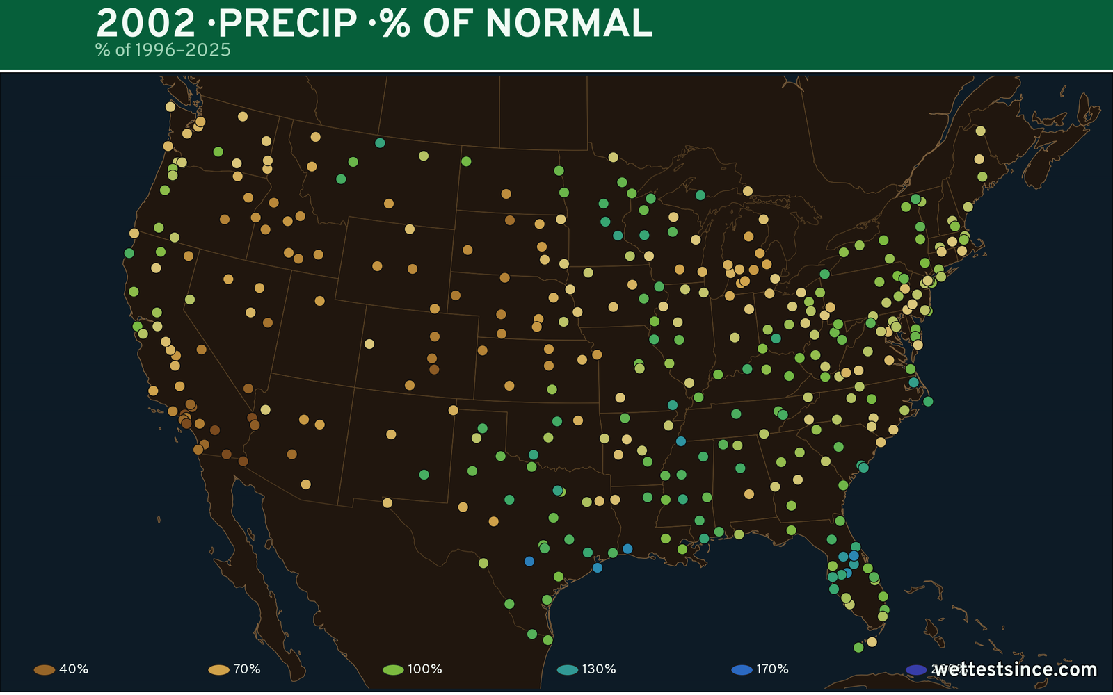 2002 U.S. precipitation percent-of-normal map