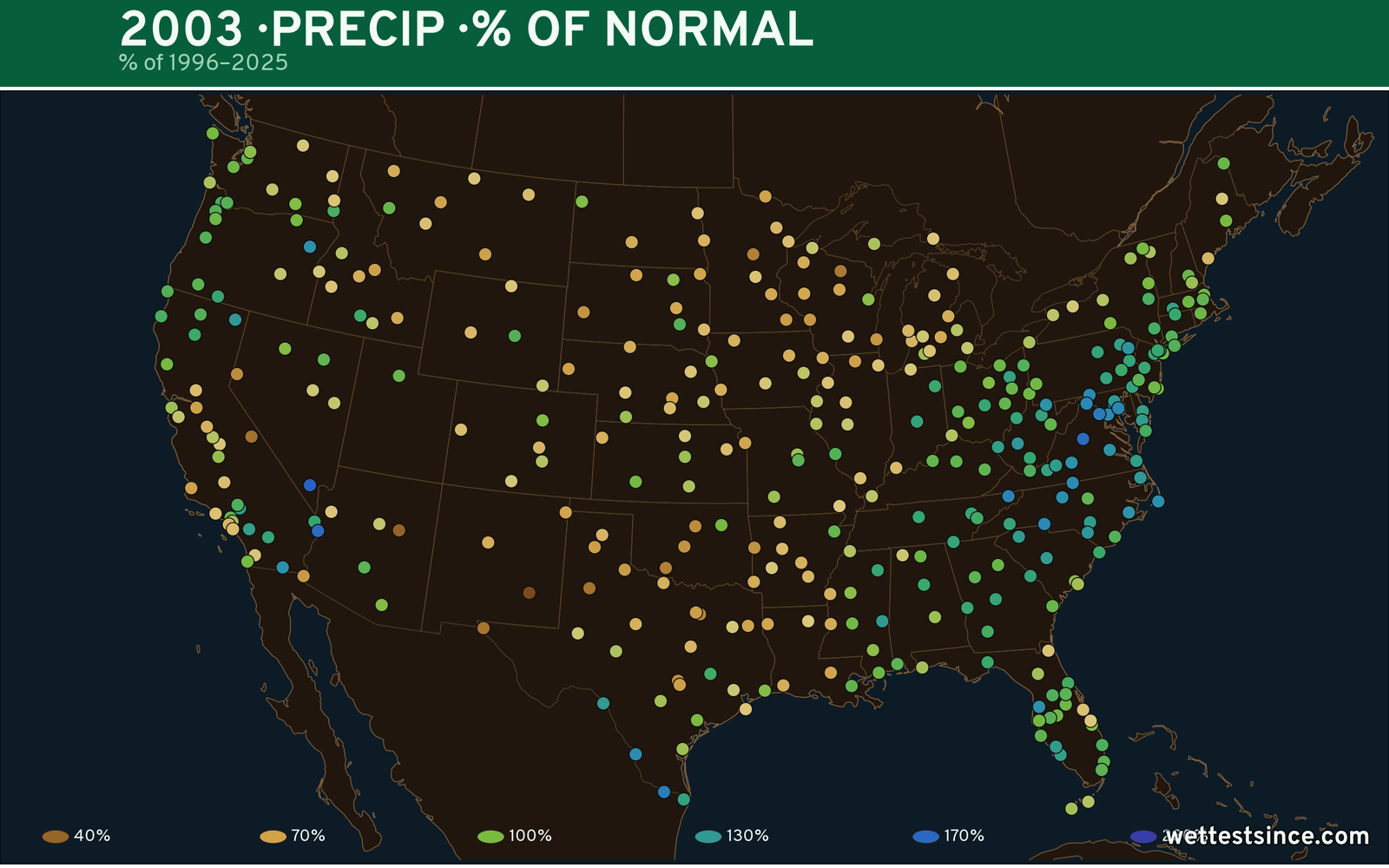2003 U.S. precipitation percent-of-normal map