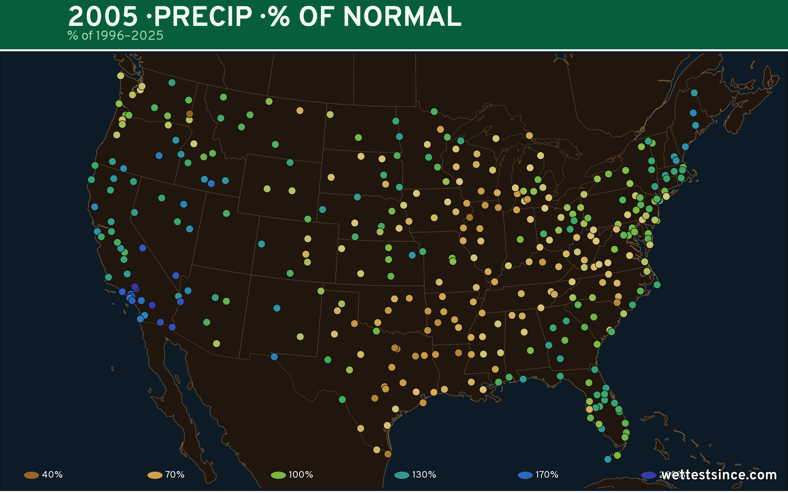 2005 U.S. precipitation percent-of-normal map