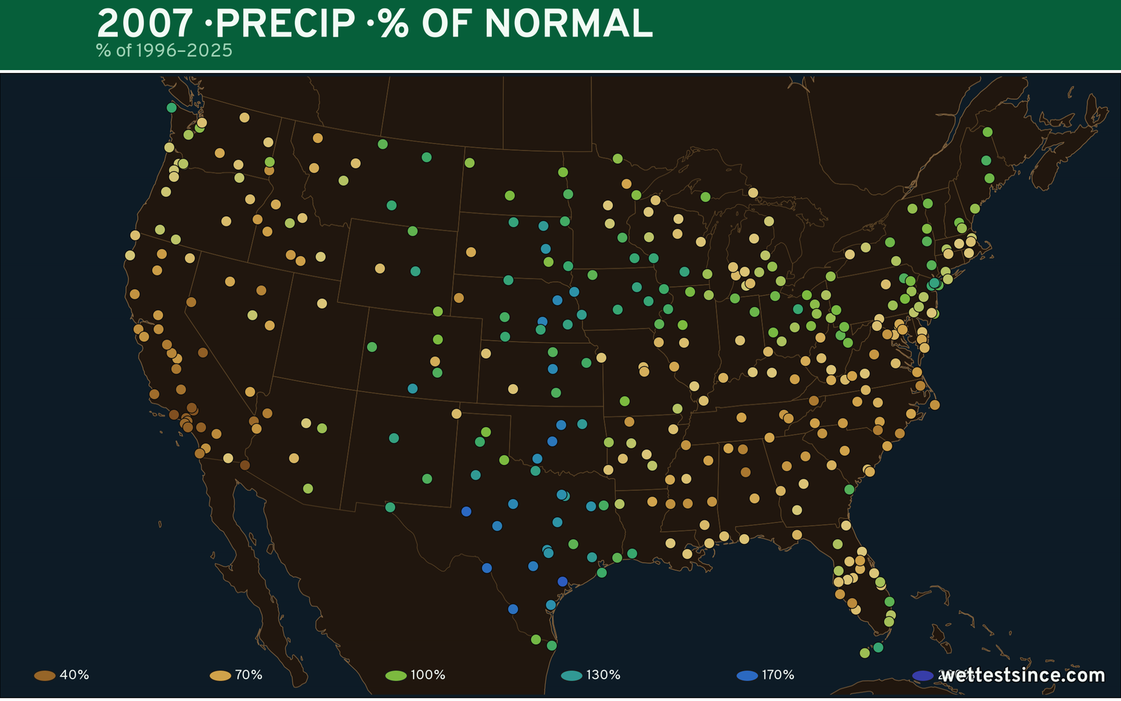 2007 U.S. precipitation percent-of-normal map