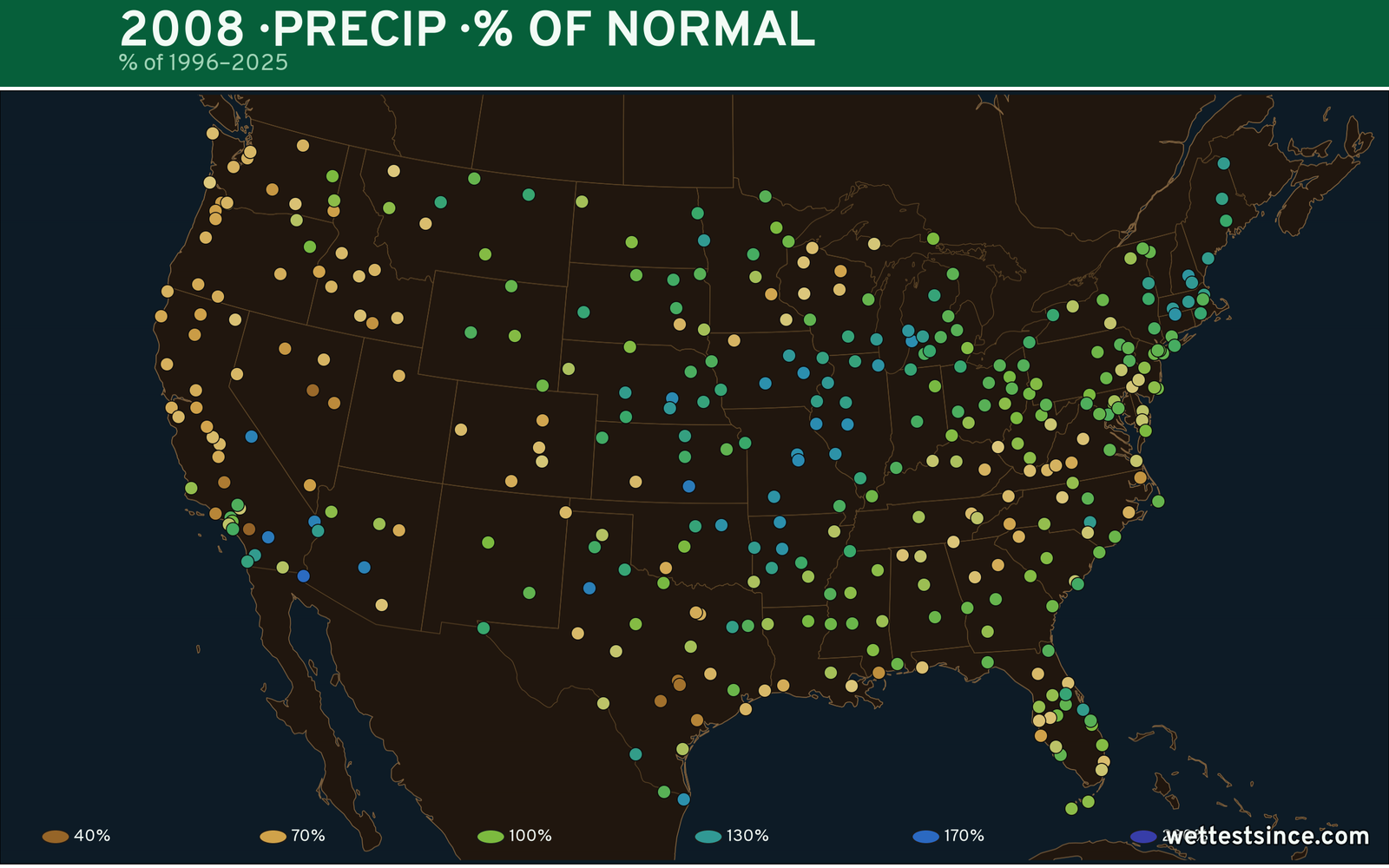 2008 U.S. precipitation percent-of-normal map
