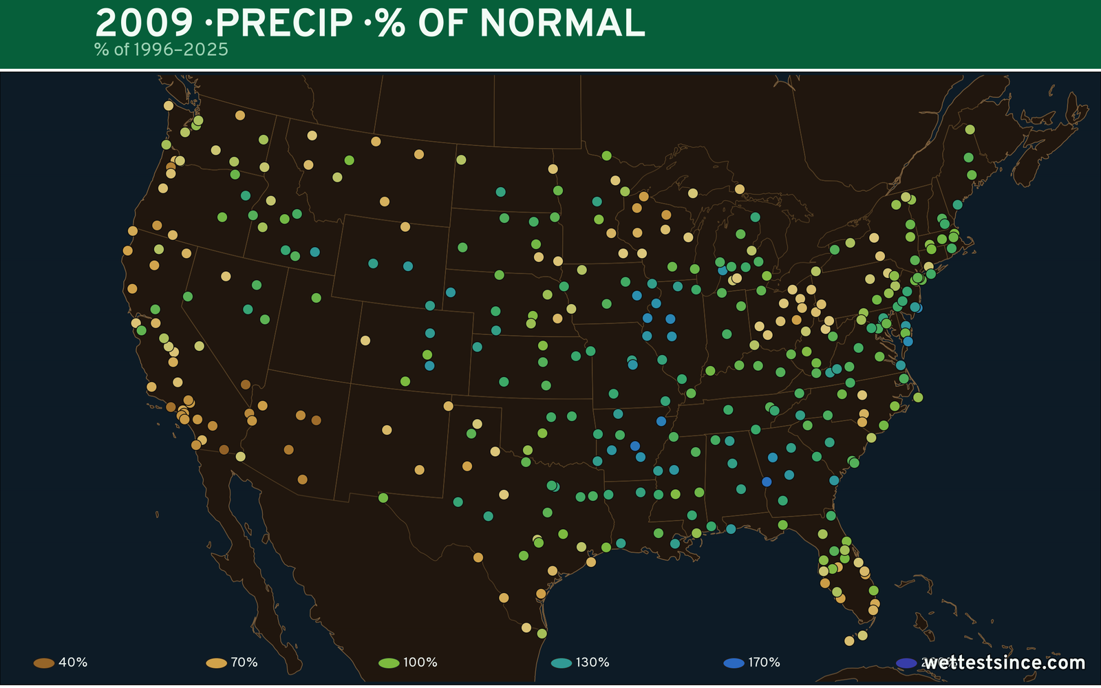 2009 U.S. precipitation percent-of-normal map