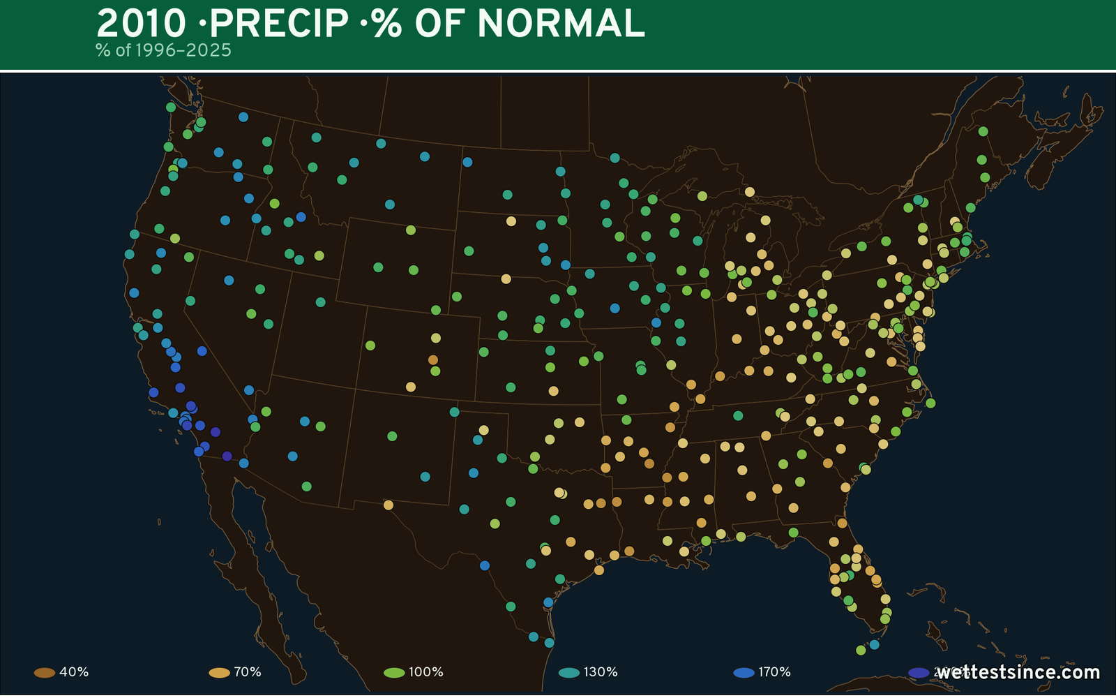 2010 U.S. precipitation percent-of-normal map