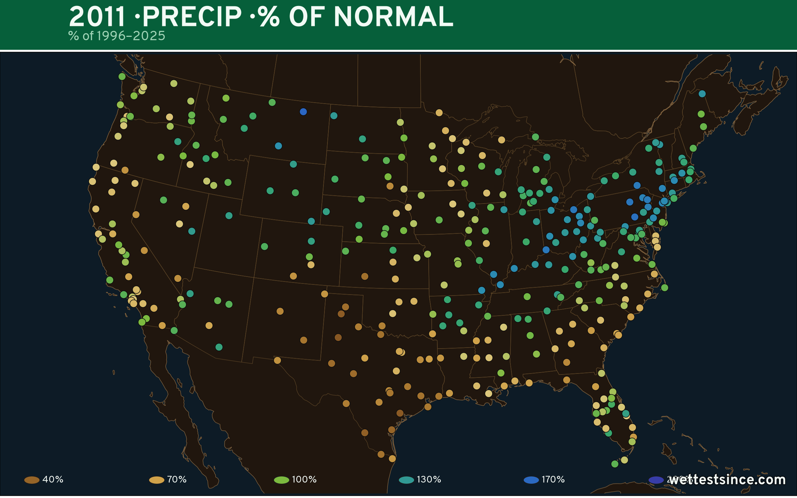 2011 U.S. precipitation percent-of-normal map