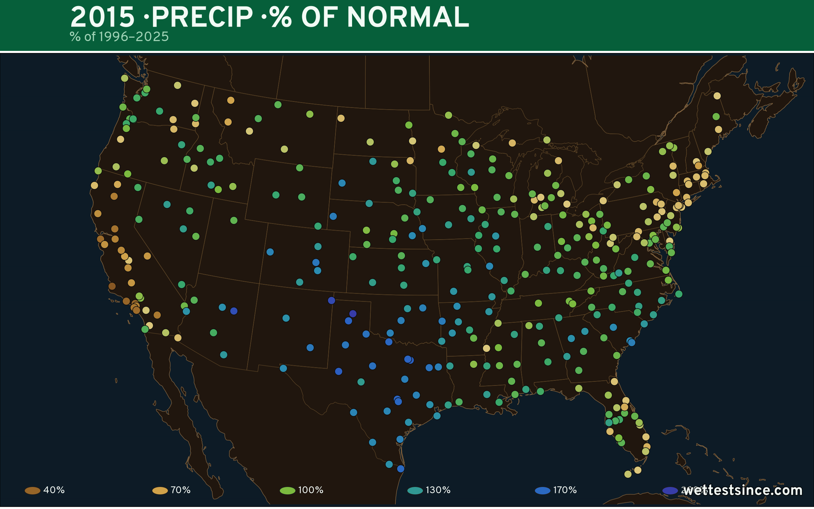 2015 U.S. precipitation percent-of-normal map