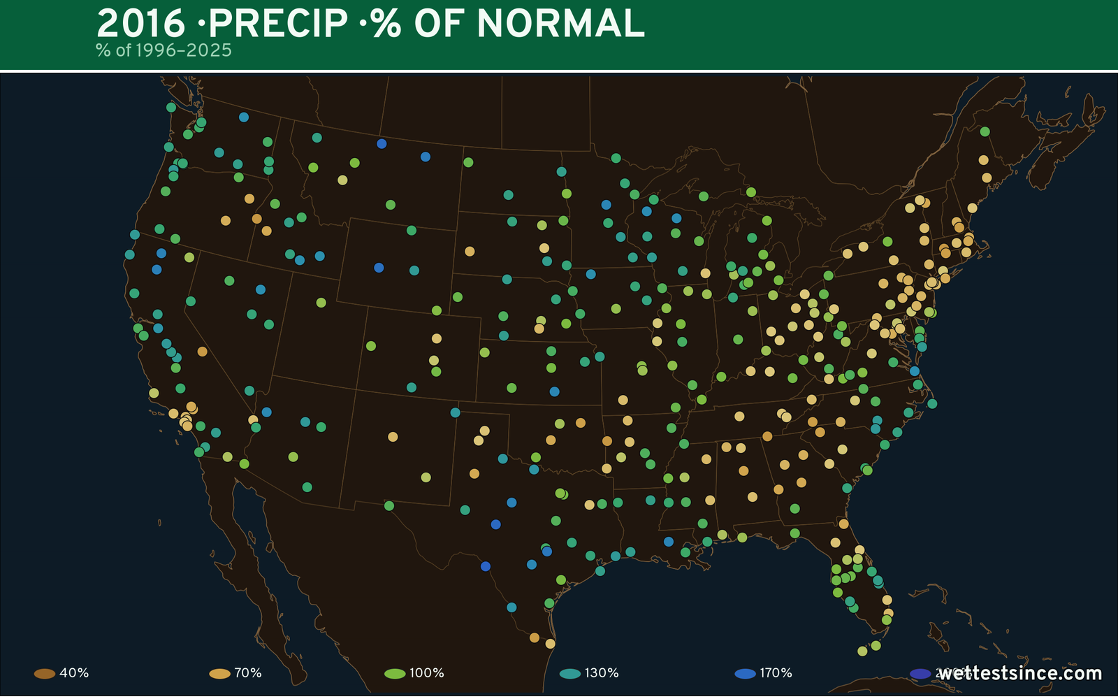 2016 U.S. precipitation percent-of-normal map