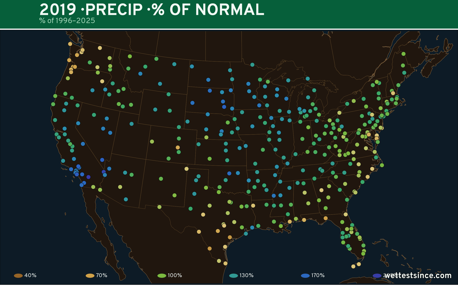 2019 U.S. precipitation percent-of-normal map