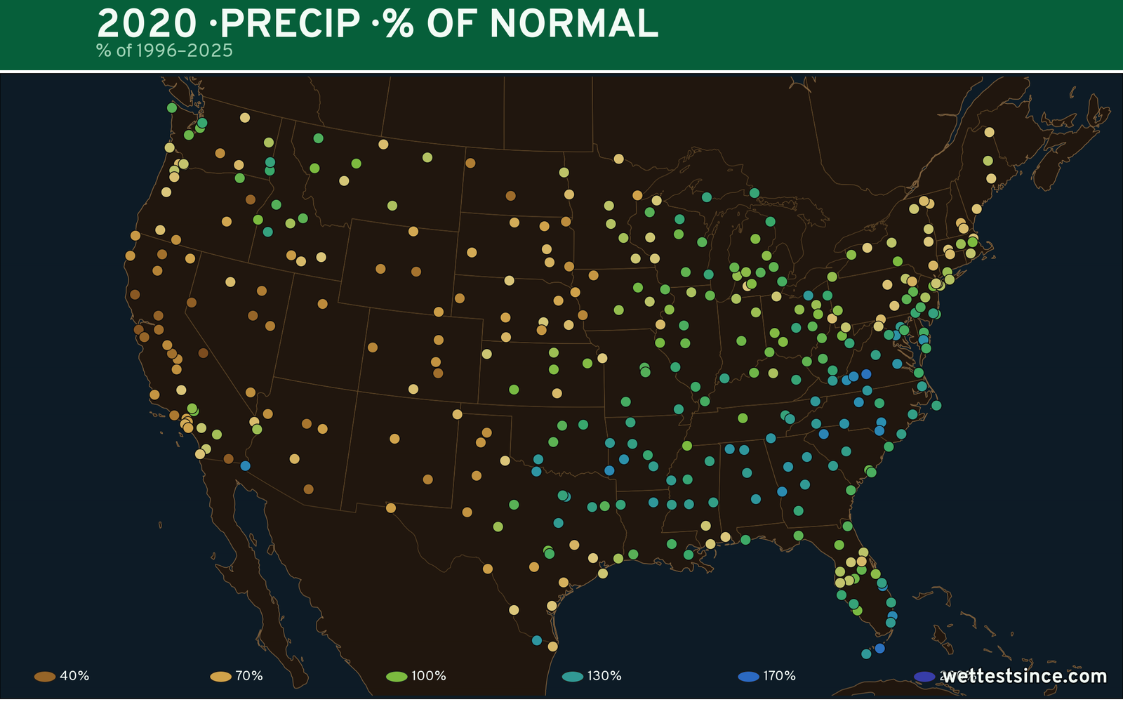 2020 U.S. precipitation percent-of-normal map